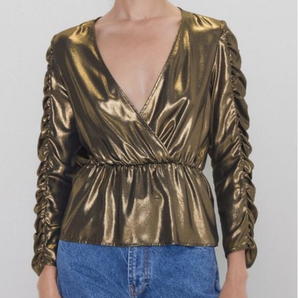 Zara Metallic Top With Gathering - Picture 2 of 4